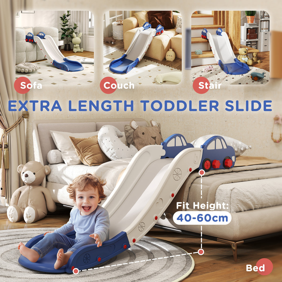 AIYAPLAY Kids Slide for Bed, Sofa, with Extended Length, Easy to assemble and Store, Blue
