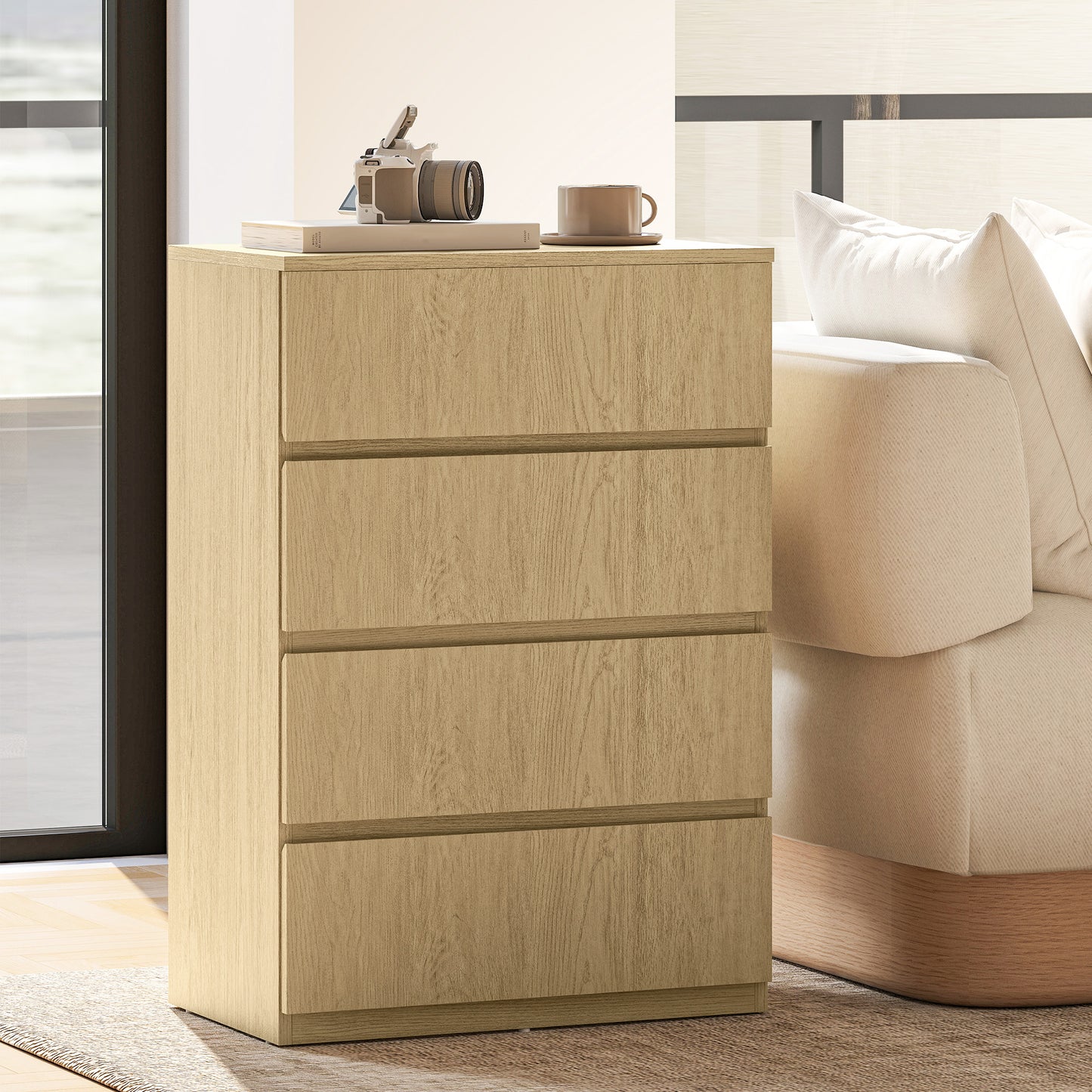 HOMCOM Chest of Drawers, 4-Drawer Storage Cabinets, Modern Dresser, Storage Drawer Unit for Bedroom