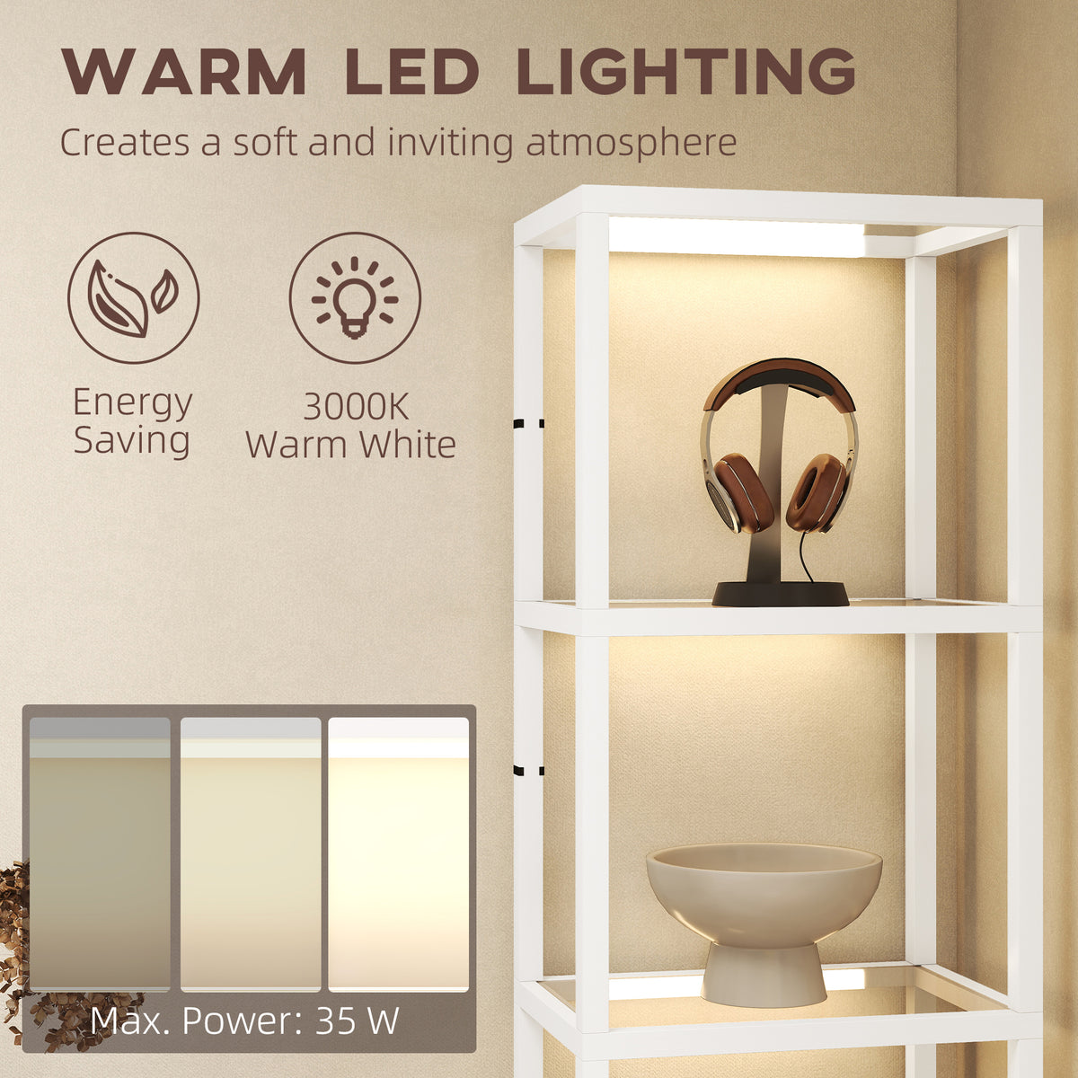 HOMCOM Four-Shelf Floor Lamp - White