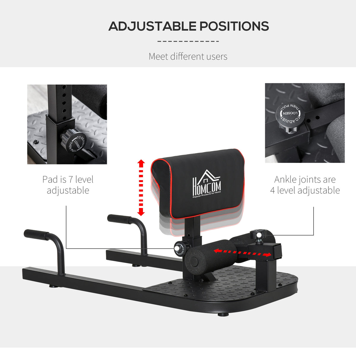 HOMCOM adjustable squat bench with height-adjustable pad and four-level ankle joints