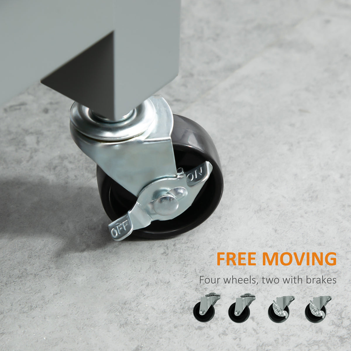 Kitchen trolley caster wheel with a brake lever
