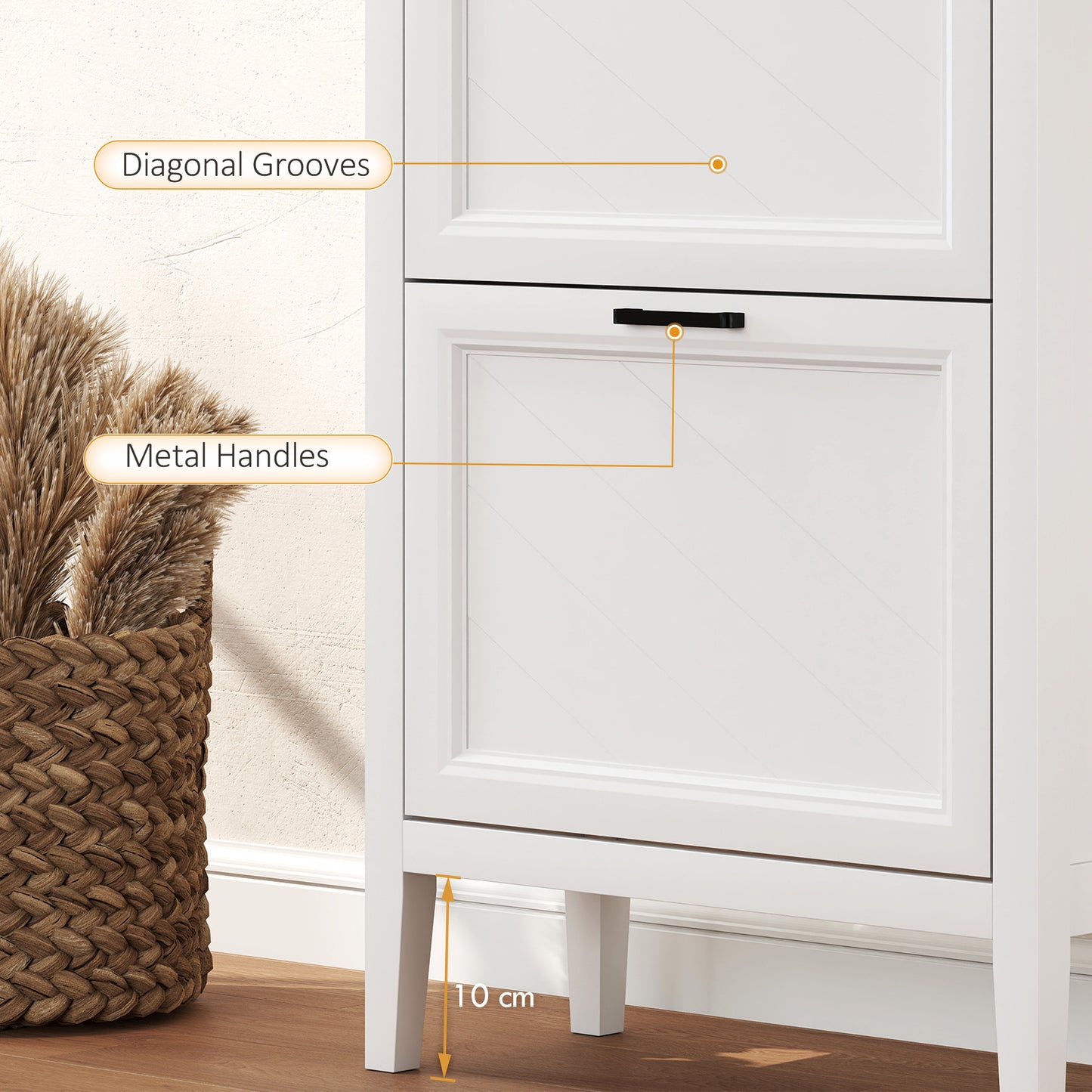 HOMCOM Shoe Cabinet with 2 Flip Drawers, Farmhouse Narrow Shoe Storage Cabinet with Adjustable Shelves, White