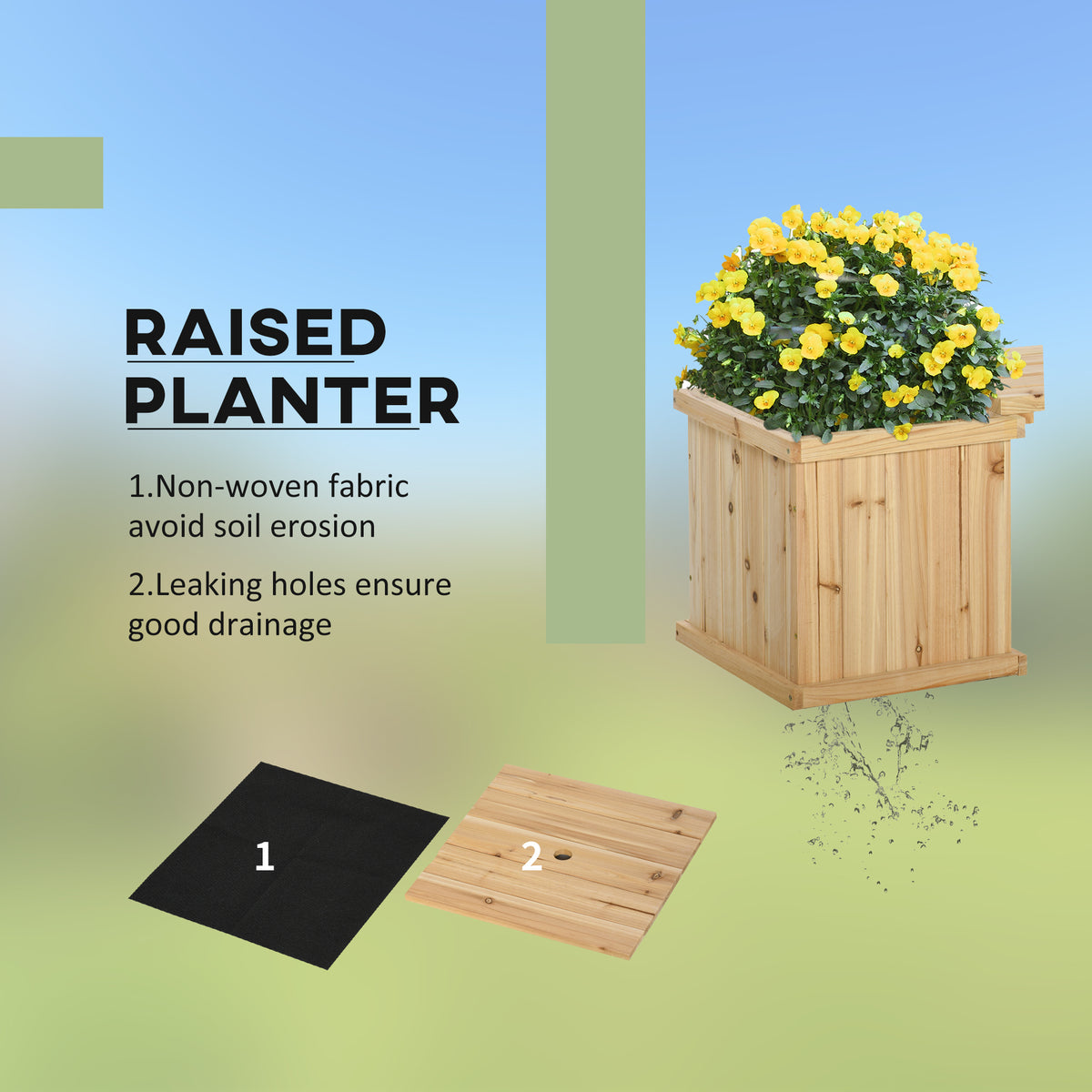 Outsunny wooden raised planter with drainage holes and fabric liner