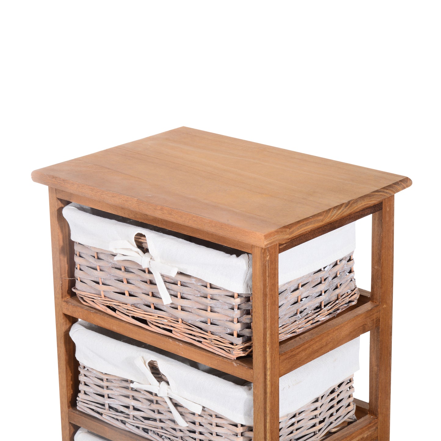 HOMCOM wicker storage unit close-up with natural wood top and two basket drawers