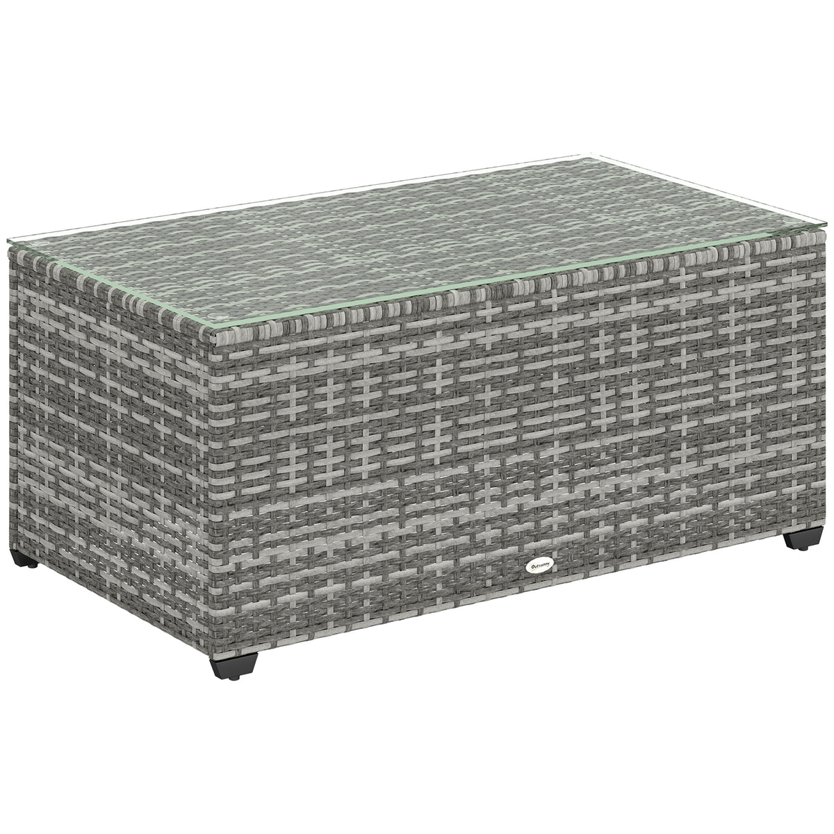 Outsunny light grey rattan side table with a clear glass top