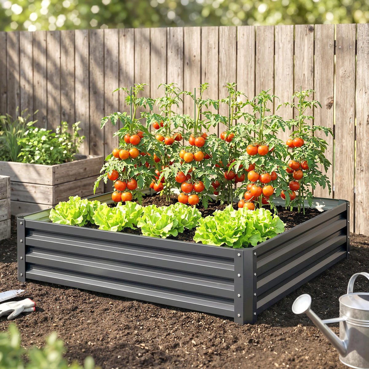 Outsunny 432L Square Raised Garden Bed Box Steel Frame for Vegetables, Flowers and Herbs, 120 x 120 x 30cm, Light Grey