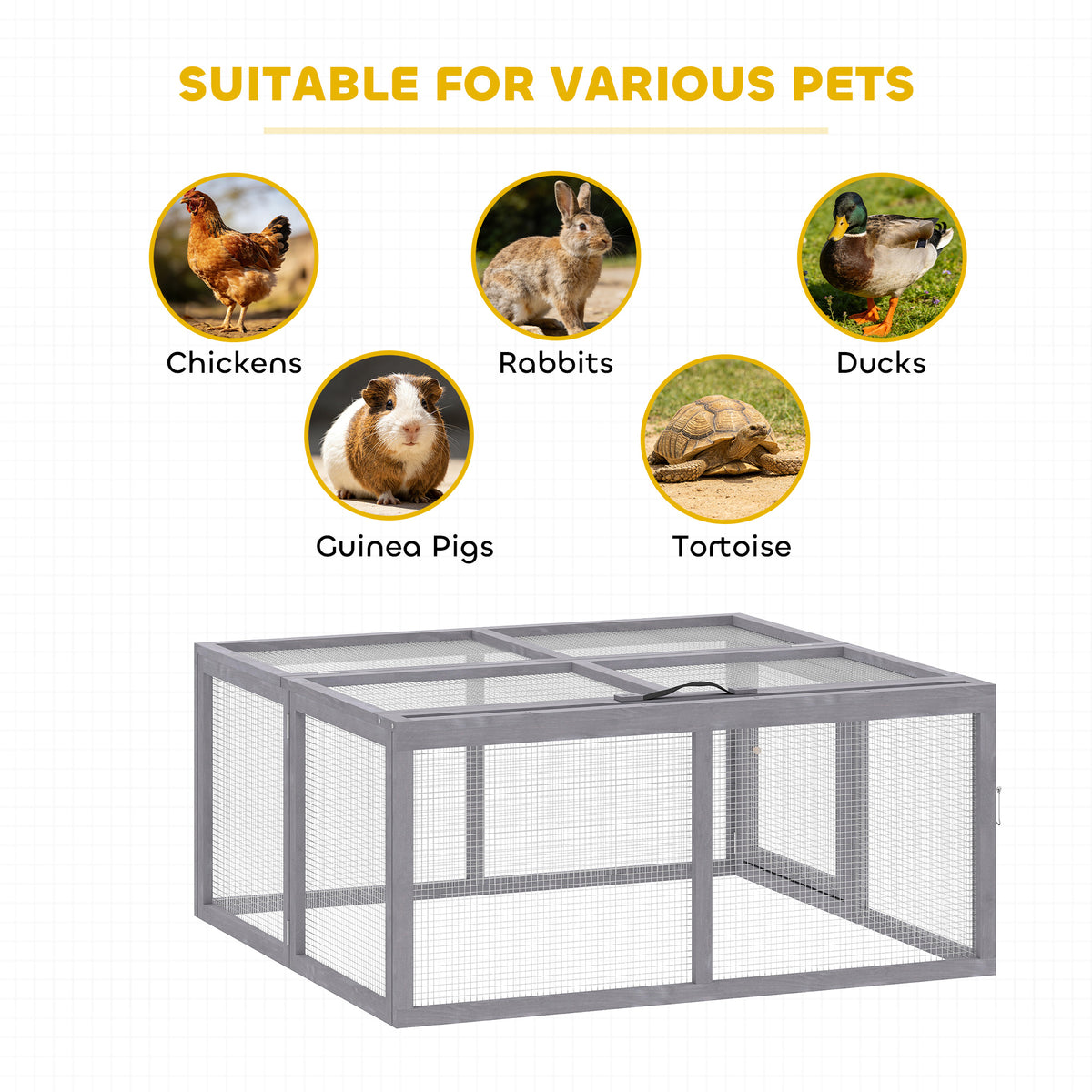 PawHut Rabbit Hutch Outdoor, Foldable Guinea Pig House with Openable Top, for 3 Bunnies, Ducks, Chickens, 110 x 105 x 50 cm