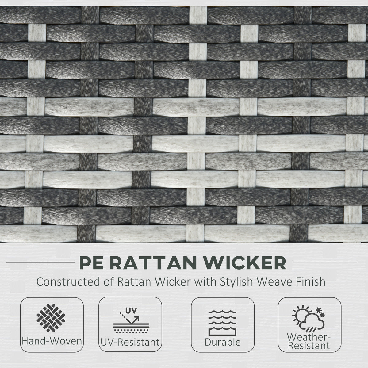 Rattan wicker furniture material with a gray and charcoal woven pattern