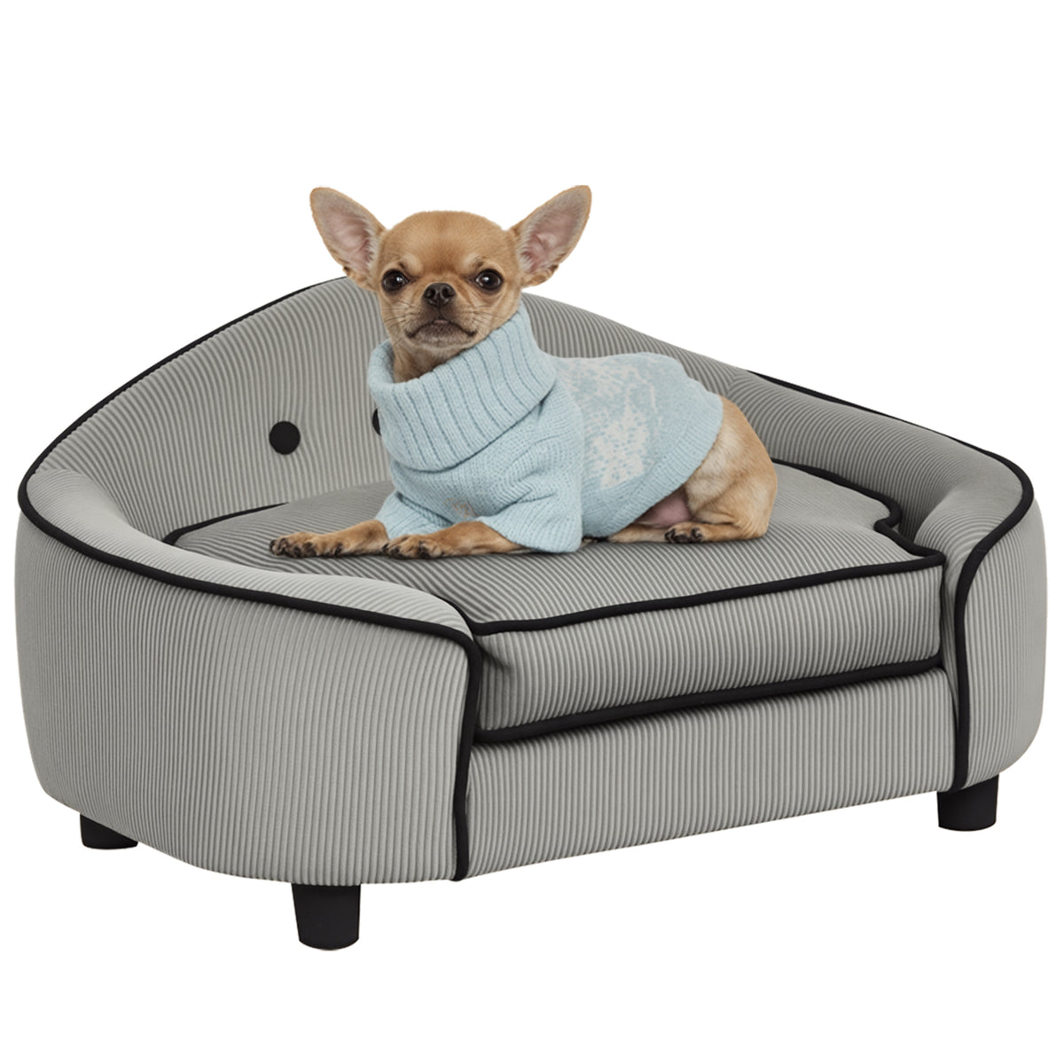 Photo of PawHut Dog Sofa for XS and S Size Dogs, Pet Chair Bed with Soft Cushion, Cat Sofa Couch with Washable Cover, Wooden Frame, 66.5 x 45 x 35.5 cm, Grey in Grey colour on a white background