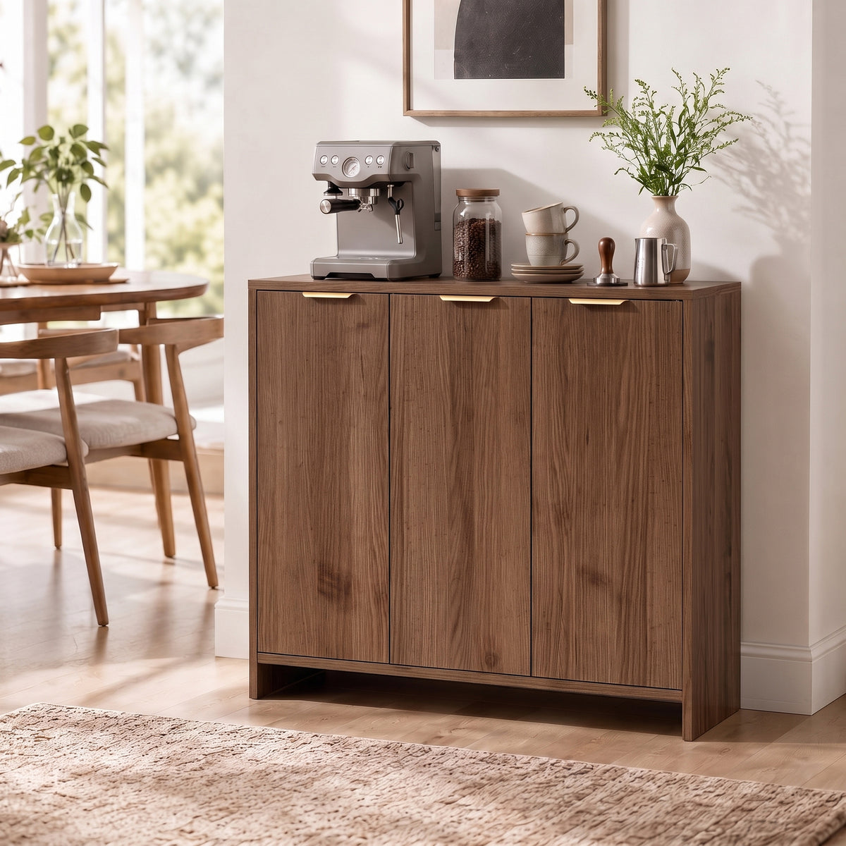 HOMCOM Sideboard Cabinet, Modern Storage Cabinet with 3 Doors and Adjustable Shelves for Living Room, Dining Room, Brown