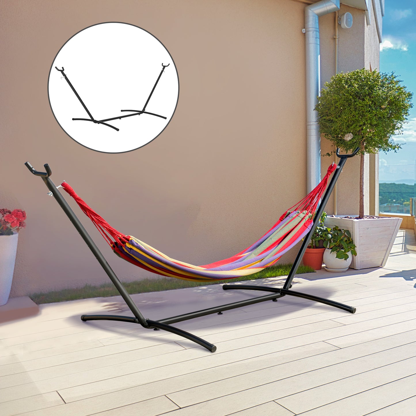 Outsunny 2.9m Universal Hammock Stand Metal Frame Garden Camping Picnic Outdoor Patio Replacement – Stand Only