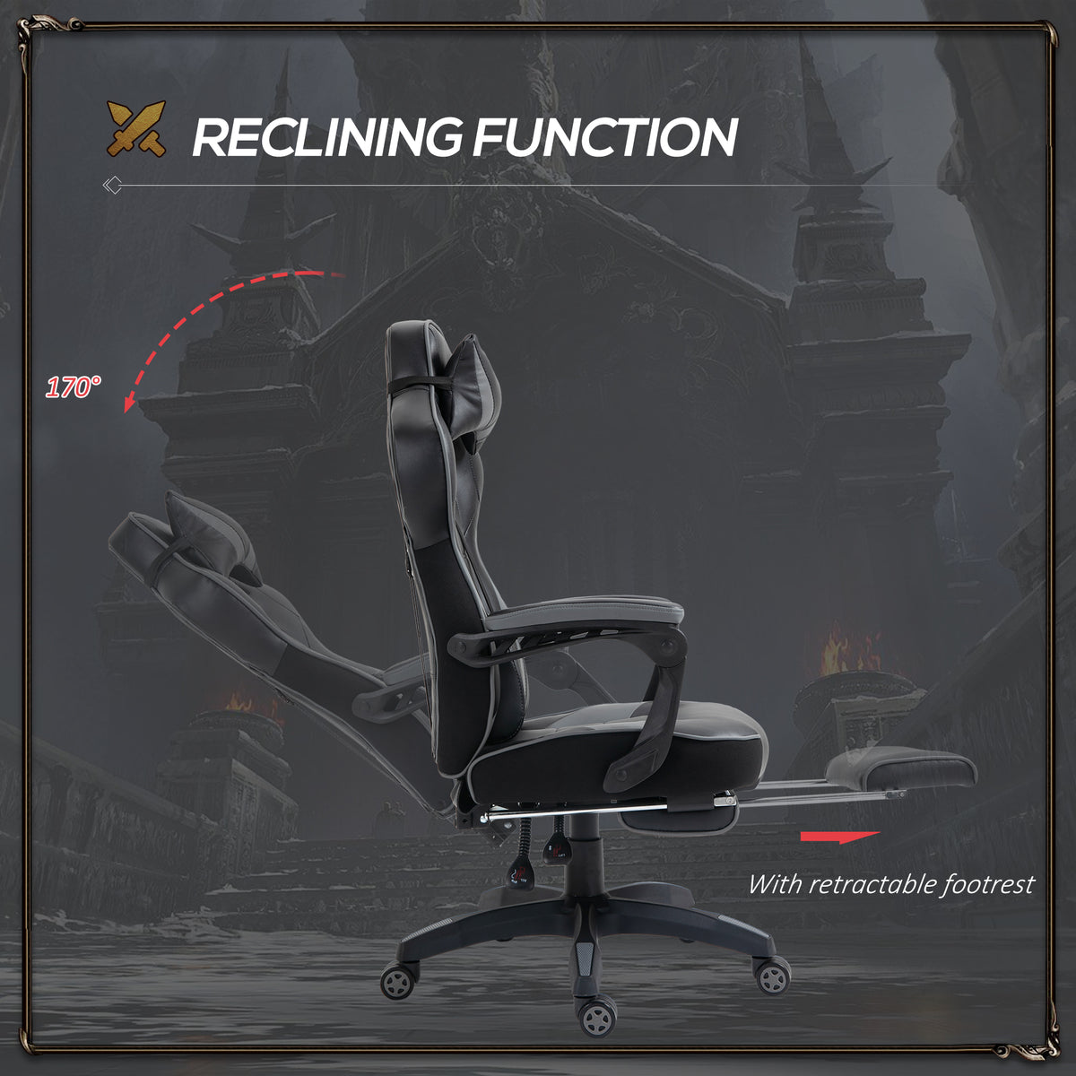Vinsetto gaming chair reclined beside upright position, with extended footrest