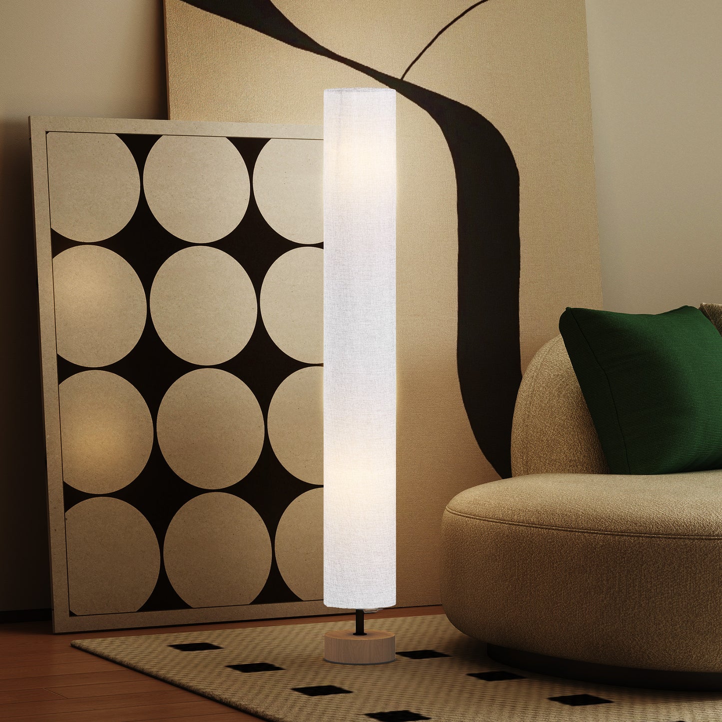 HOMCOM Floor Lamp for Living Room, 47" Modern Standing Lamp with Linen Shade, Wooden Base, Grey