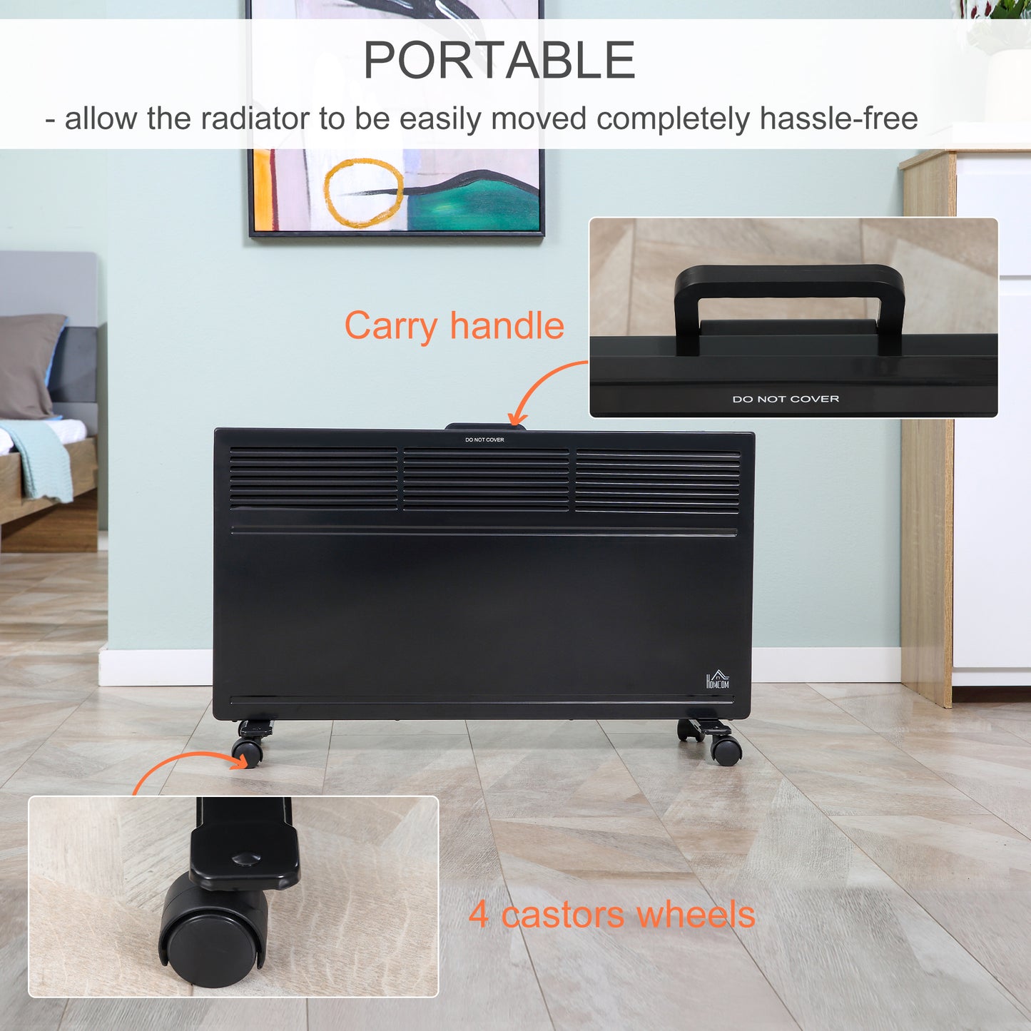 HOMCOM POWER Convector Radiator, Energy Saving Freestanding or Wall-mounted Heating with 2 Heat Settings Safety Cut-Off, Black