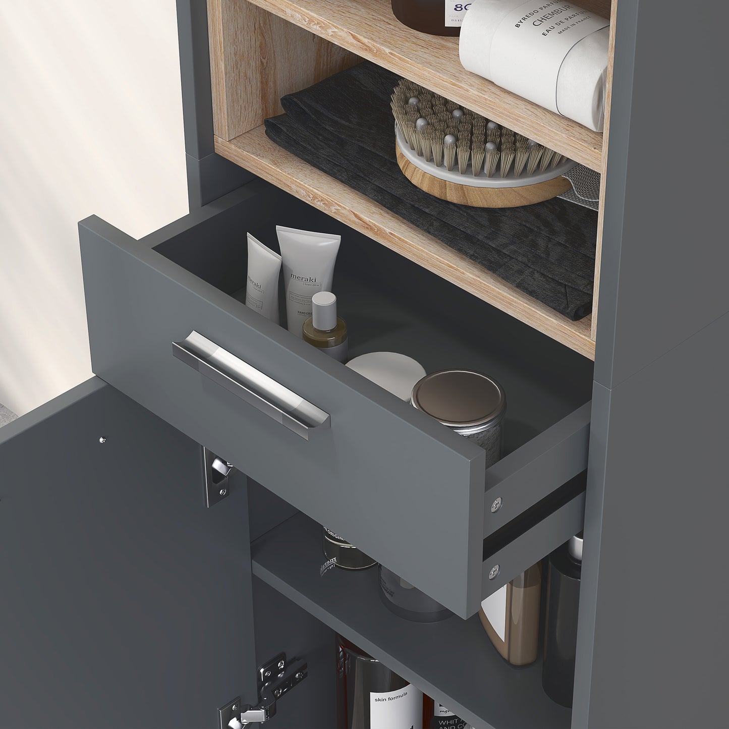 HOMCOM Tall Bathroom Storage Cabinet with MDF Triamine Board and Waterproof Sticker - Matte Grey