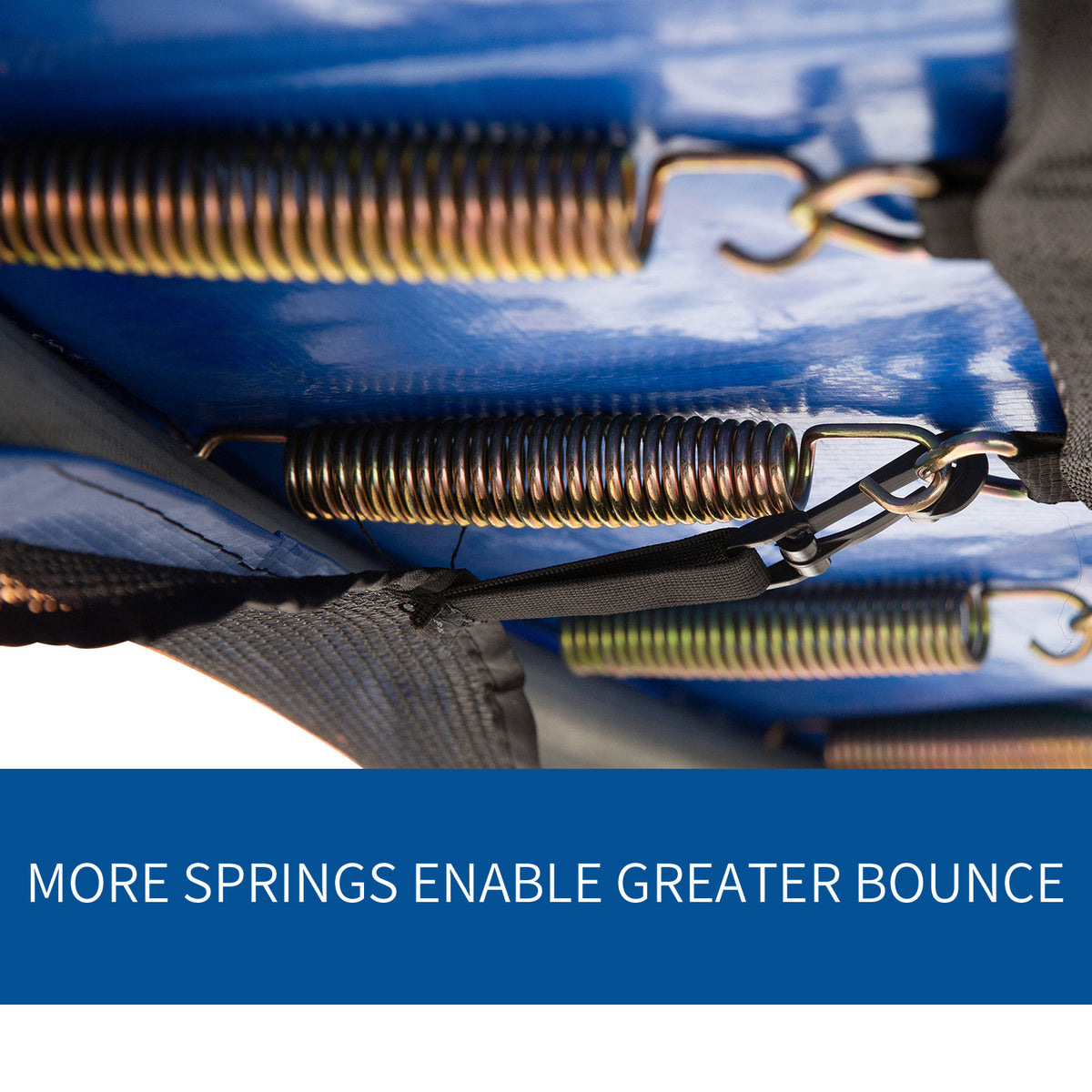 Trampoline springs attached to the jumping mat and frame