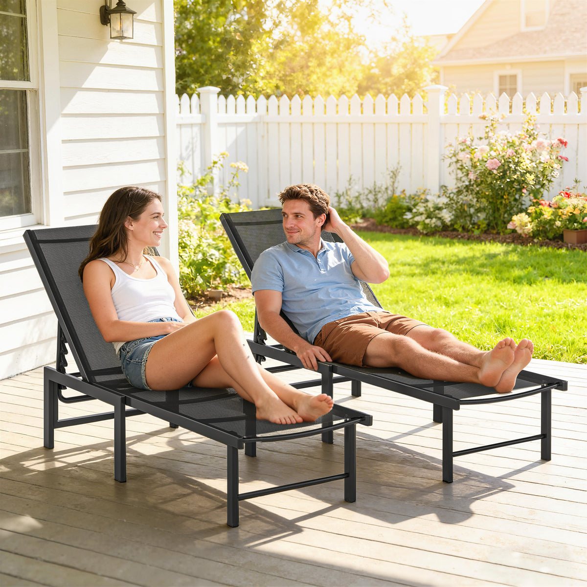 Outsunny Set of Two Reclining Sun Loungers - Black