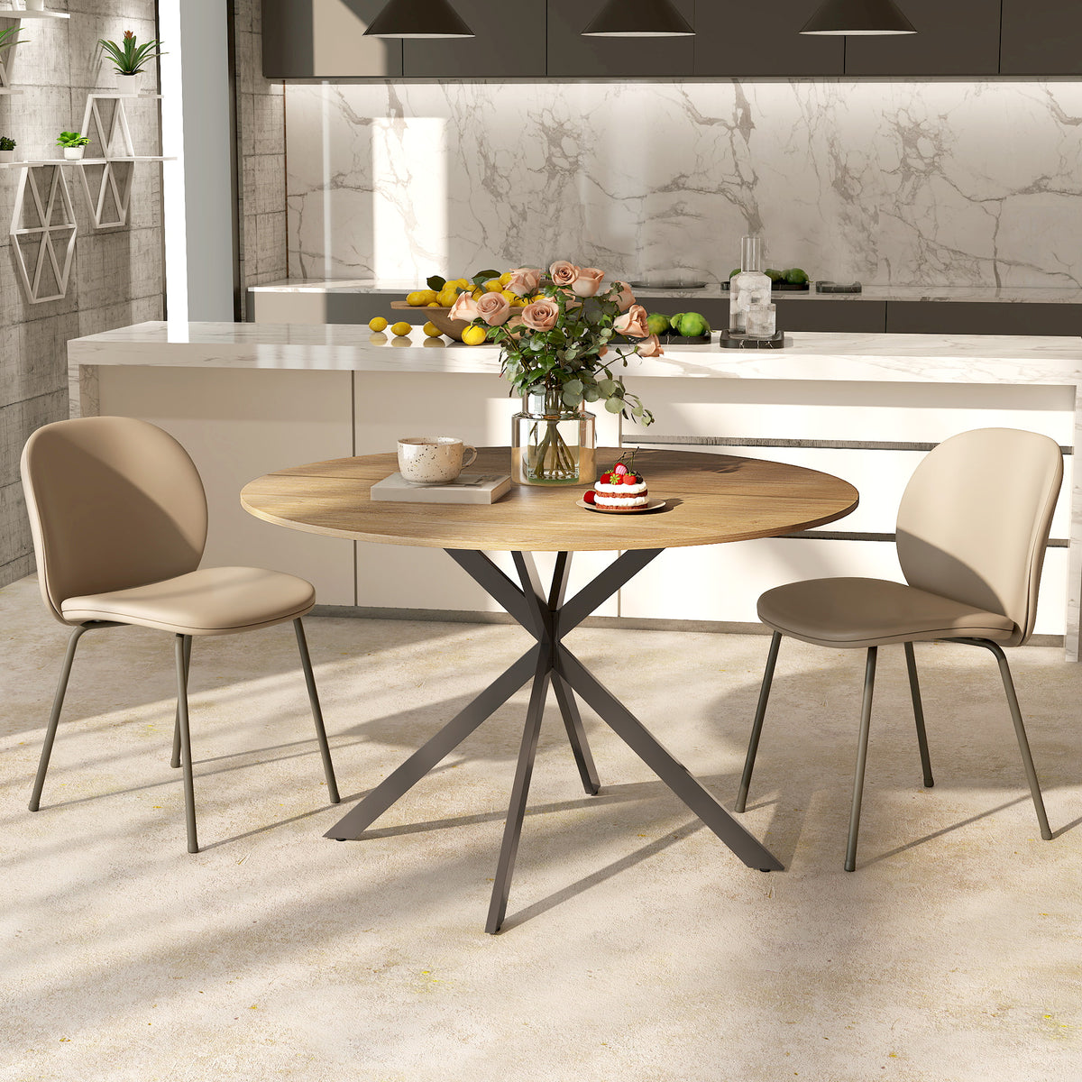 HOMCOM Dining Table for 4, 120 cm Industrial Kitchen Table with Wood Effect Tabletop and Steel Legs, Oak