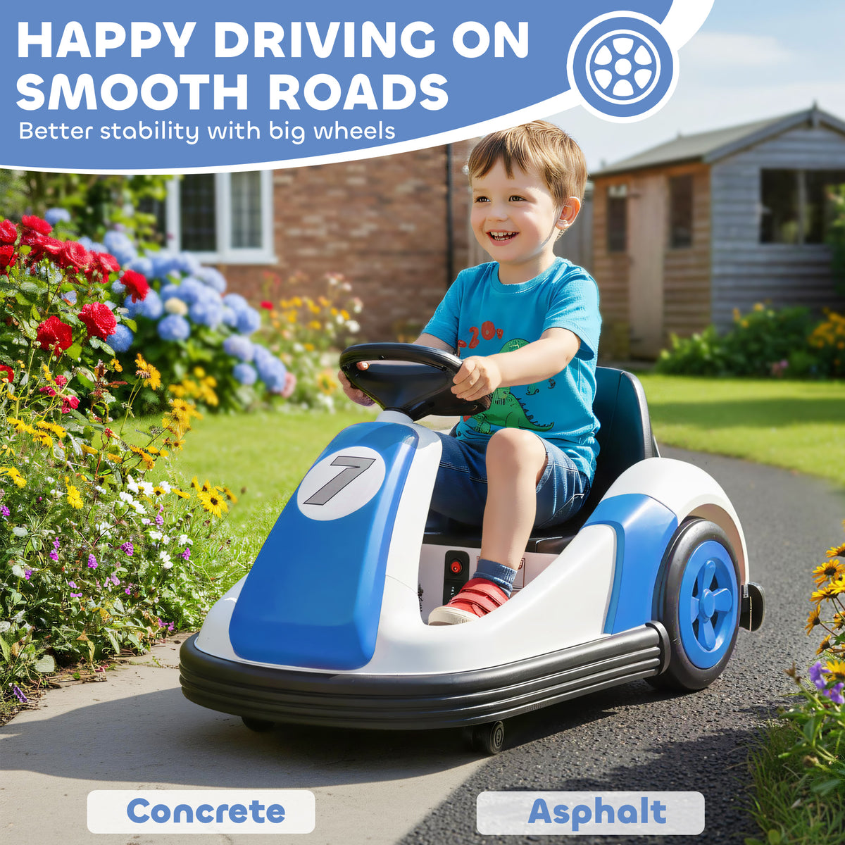 AIYAPLAY Kids Bumper Car with 360-Degree Rotation, 6V Electric Ride On Car with Music and Horn for 3-8 Years Old, Blue