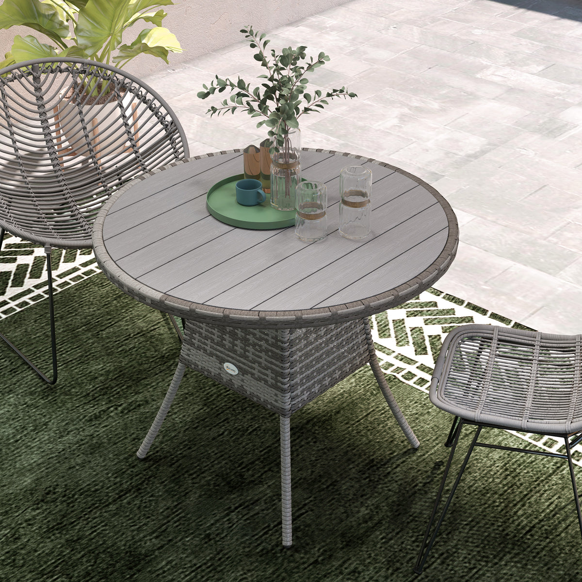 Outsunny 90 cm Wood-Effect Rattan Garden Table - Grey