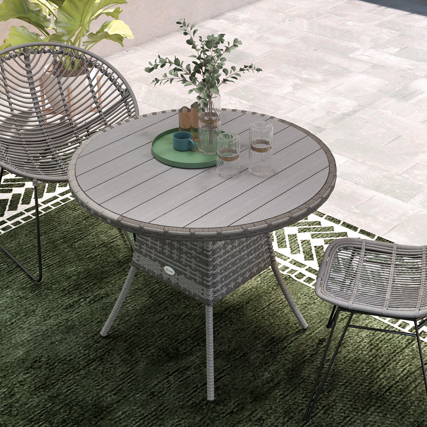 Outsunny 90 cm Wood-Effect Rattan Garden Table - Grey