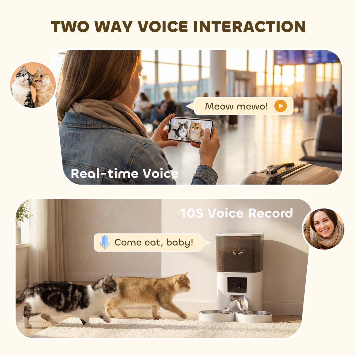 PawHut Automatic Cat Feeder for 2 Cats with HD Camera,2.4G & 5G WiFi Pet Food Dispenser 6L APP Control