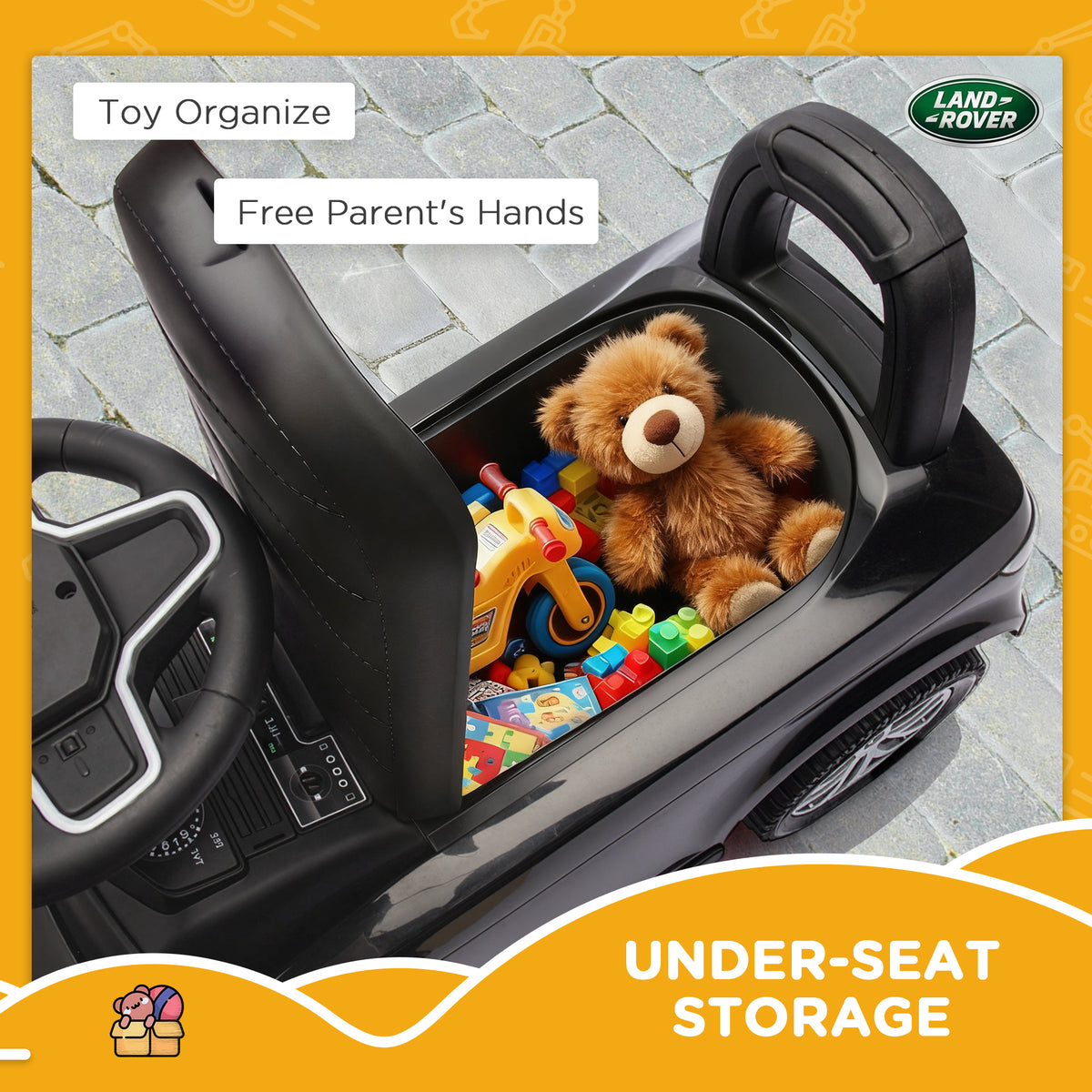 AIYAPLAY Land Rover Licensed Toddler Ride on Car with Horn, Engine Sounds, Under-Seat Storage, for 18-36 Months, Black