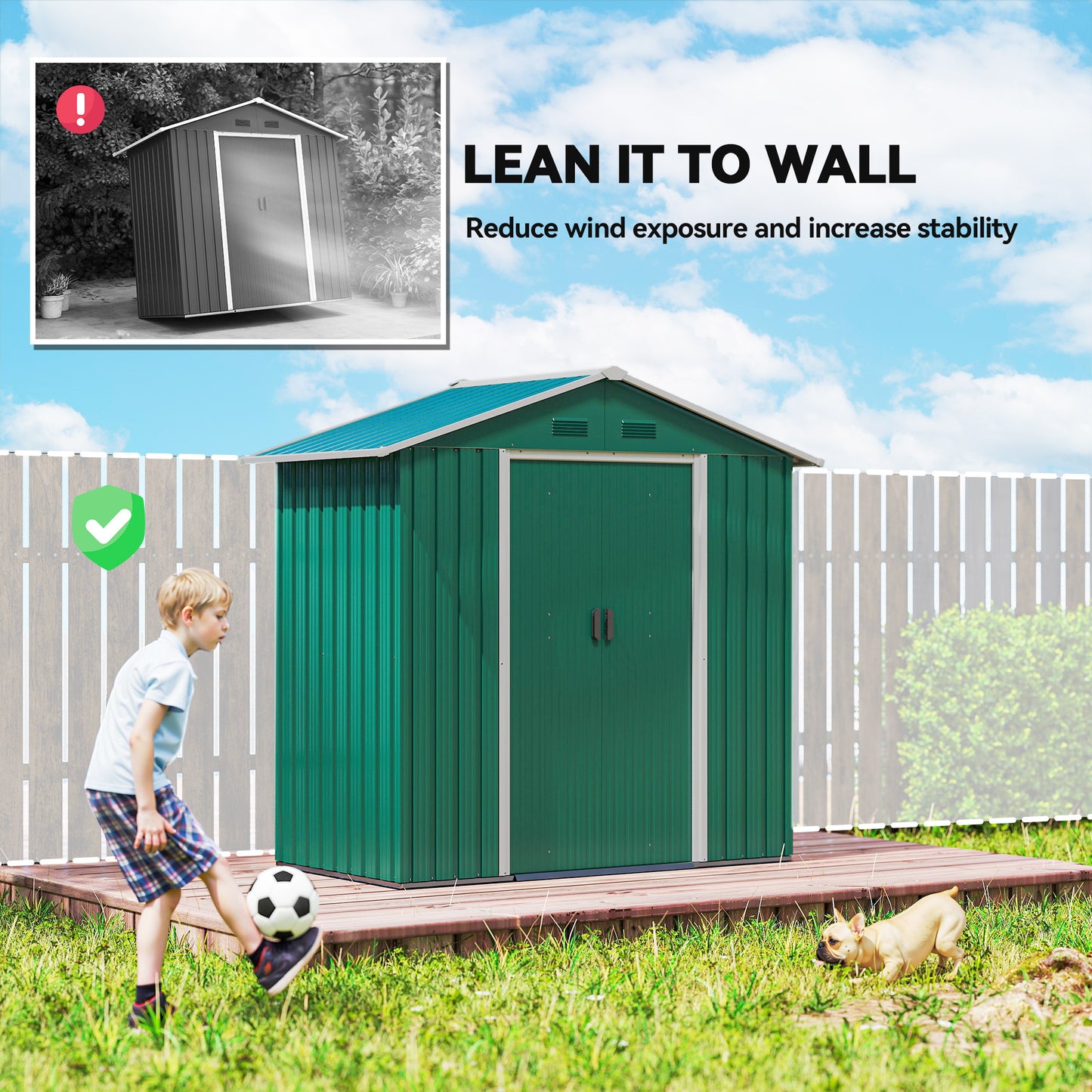 Outsunny 6.5ft x 3.5ft Metal Garden Storage Shed for Outdoor Tool Storage with Double Sliding Doors, Green