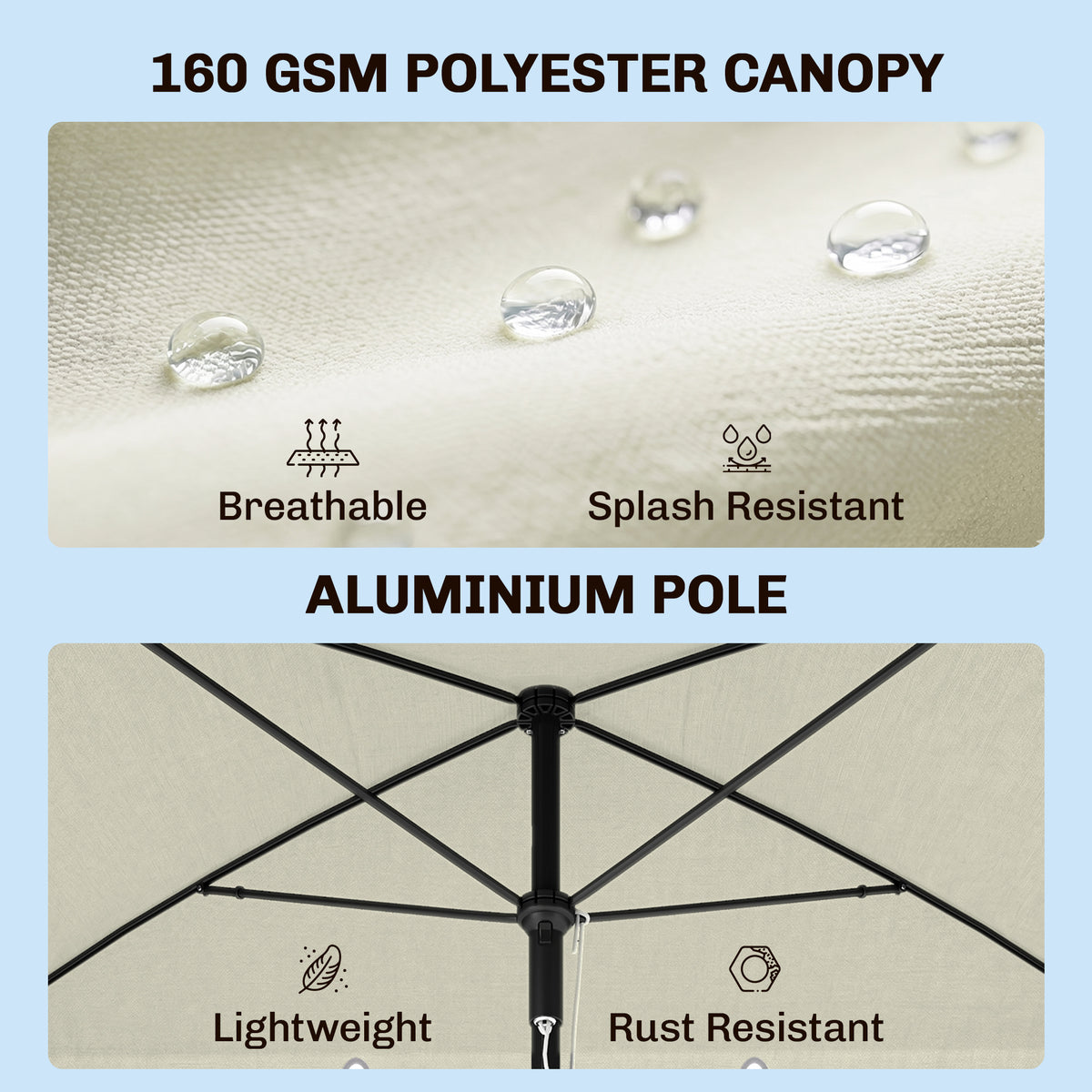Rectangular parasol canopy with water-resistant polyester fabric and lightweight aluminium pole