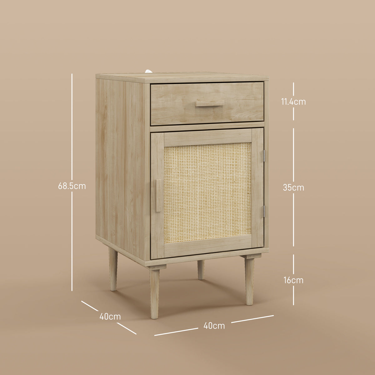HOMCOM bedside table with rattan cabinet, 68.5 cm tall and 40 cm wide