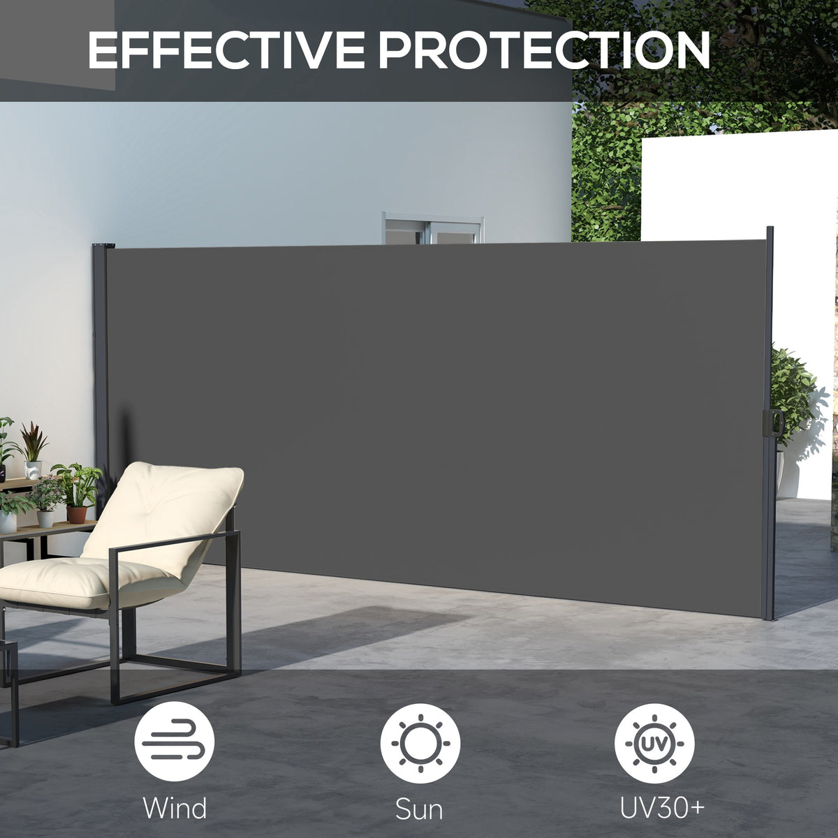 Outsunny dark gray side awning extended as a patio privacy screen