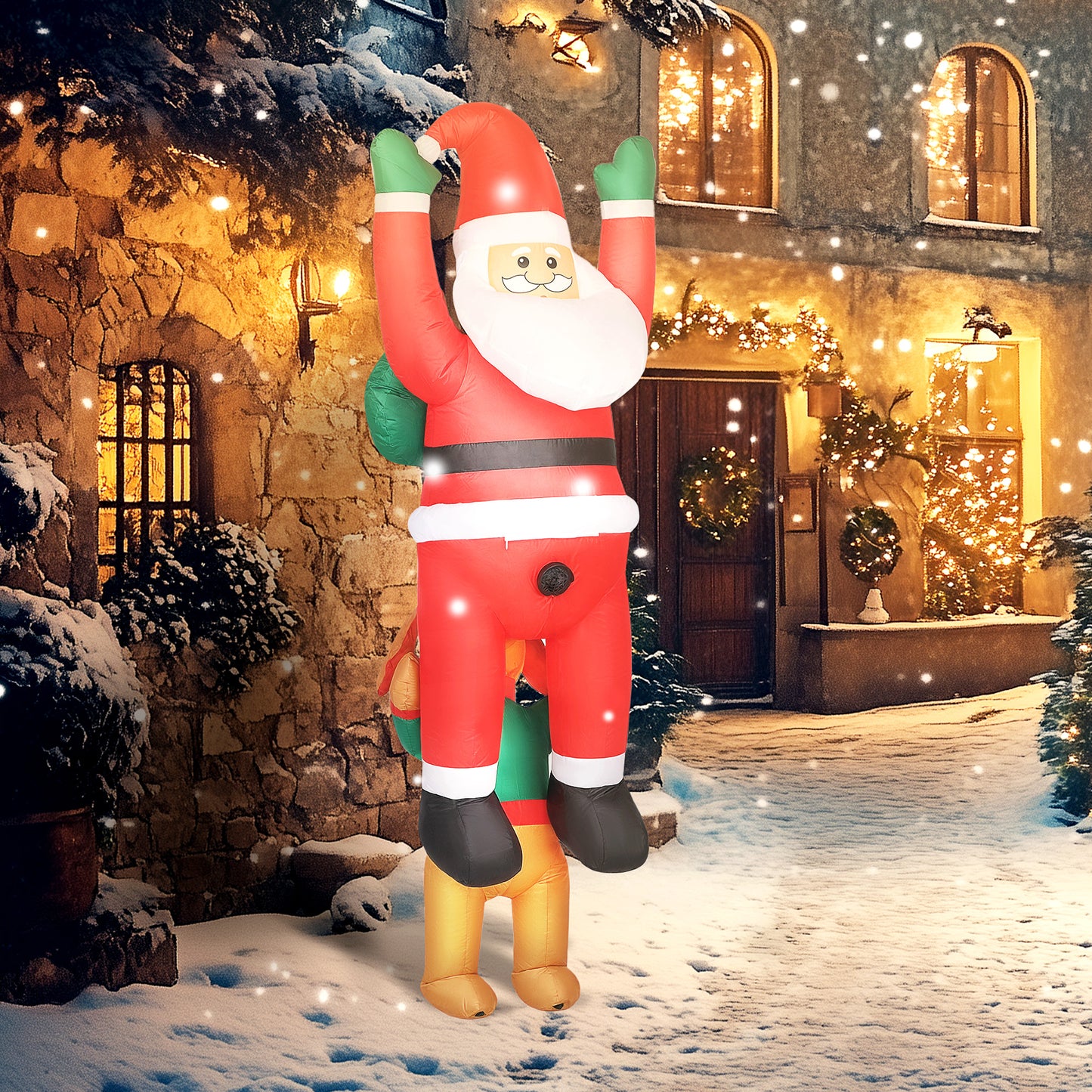 Outsunny 7FT Hanging Christmas Inflatable Santa with Dog, Christmas Blow Up Decoration with Built-in LED Lights for Garden, Indoor Outdoor Home Decor