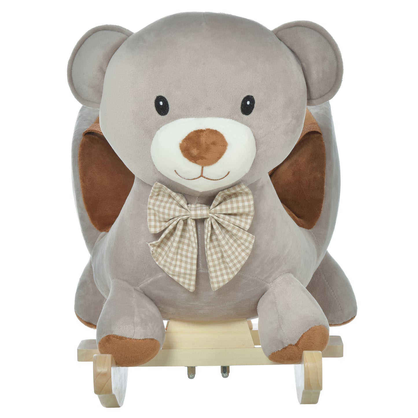 HOMCOM Kids Children Rocking Horse Plush Ride On Bear Seat w/ Sound Wood Base Seat Seat Belt Toddler Baby Toy for 18-36 Months Grey