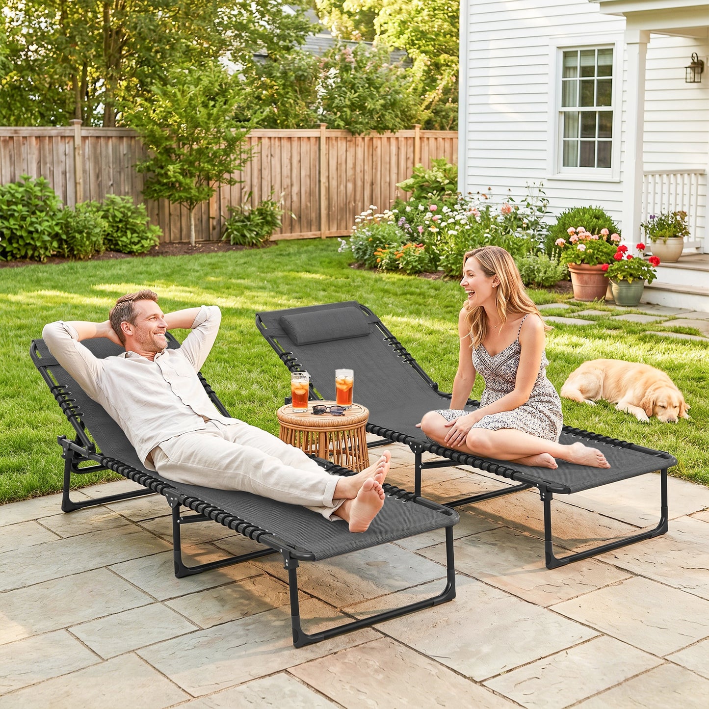 Outsunny Set of Two Folding Sun Loungers, with Four-Position Backs - Grey
