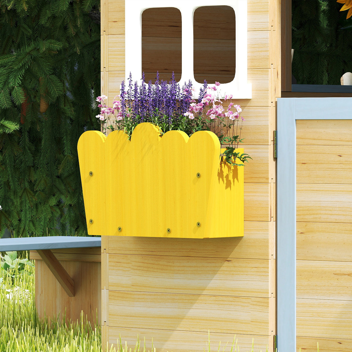 Outsunny Wooden Playhouse, Wendy House with Door, Bench, Flowerpot Holder, for Ages 3-7 Years, Blue