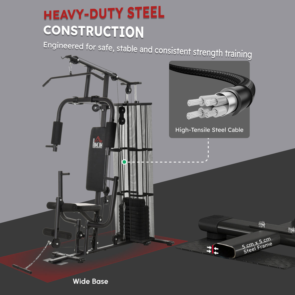 HOMCOM home gym system with steel frame, wide base and weight stack