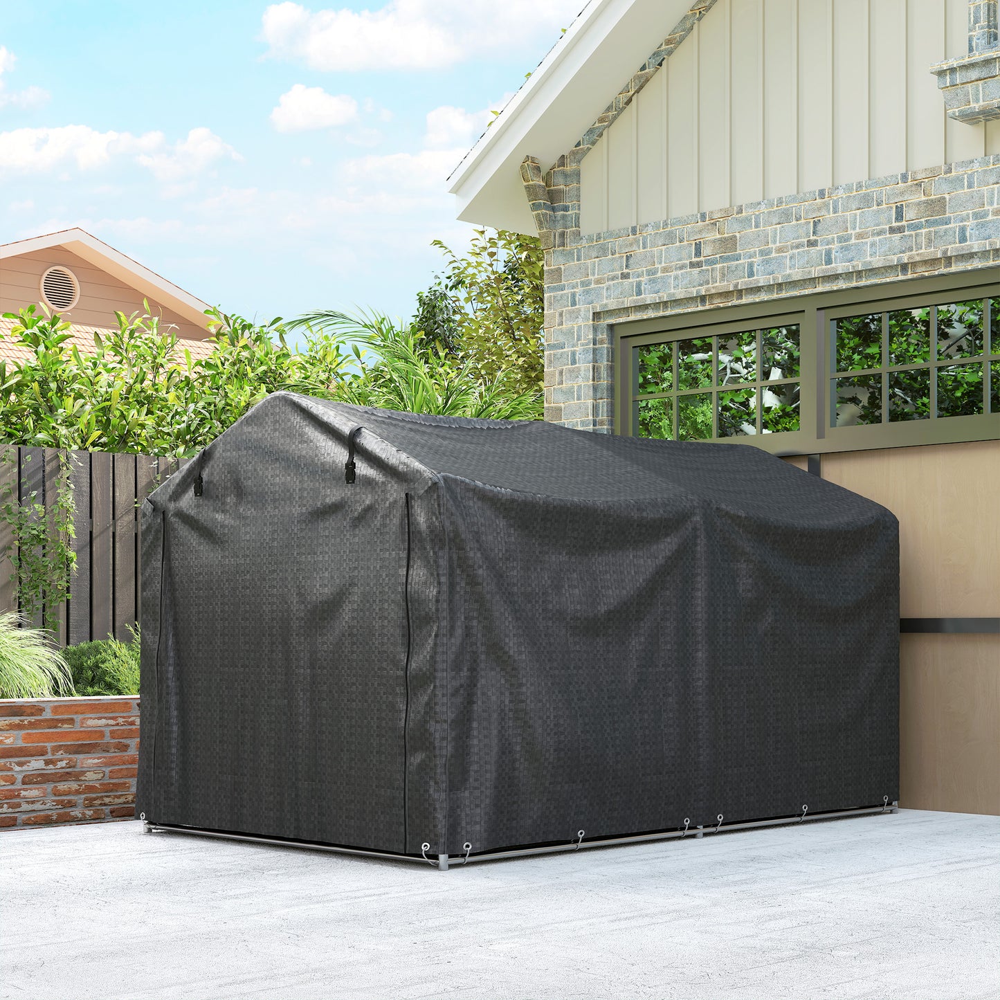 Outsunny 2.2 x 1.6 m Garden Storage Tent, Waterproof Anti-UV Bike Tent with Roll-up Zipper Door, Galvanised Outdoor Storage Shelter Carport for Bike, Motorbike, Garden Tools, Black