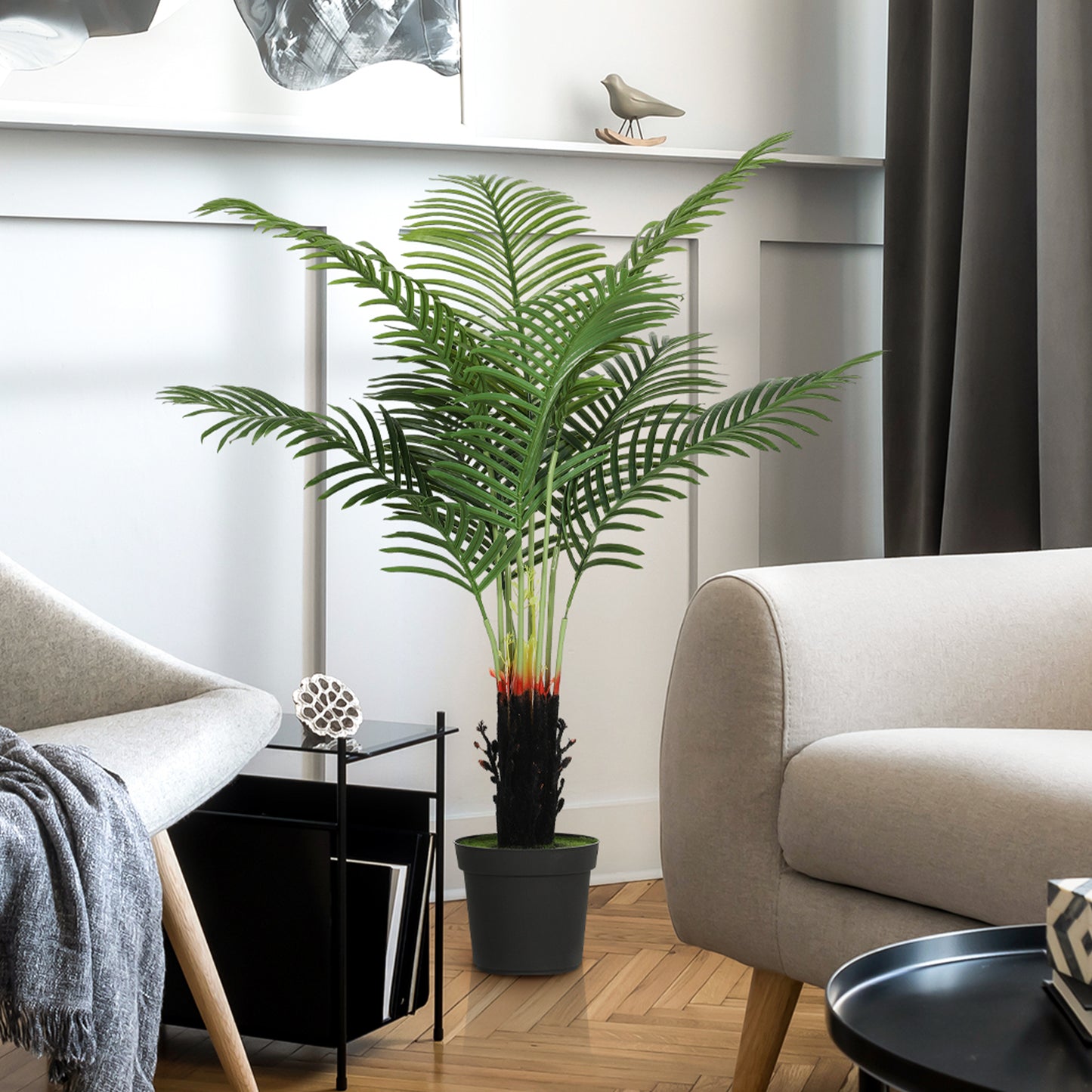 HOMCOM 120cm Artificial Areca Palm Tree with 9 PE Leaves, Decorative Artificial Plant with Plastic Pot and Flocked Soil, Fake Plant for Home Office Decor, Green