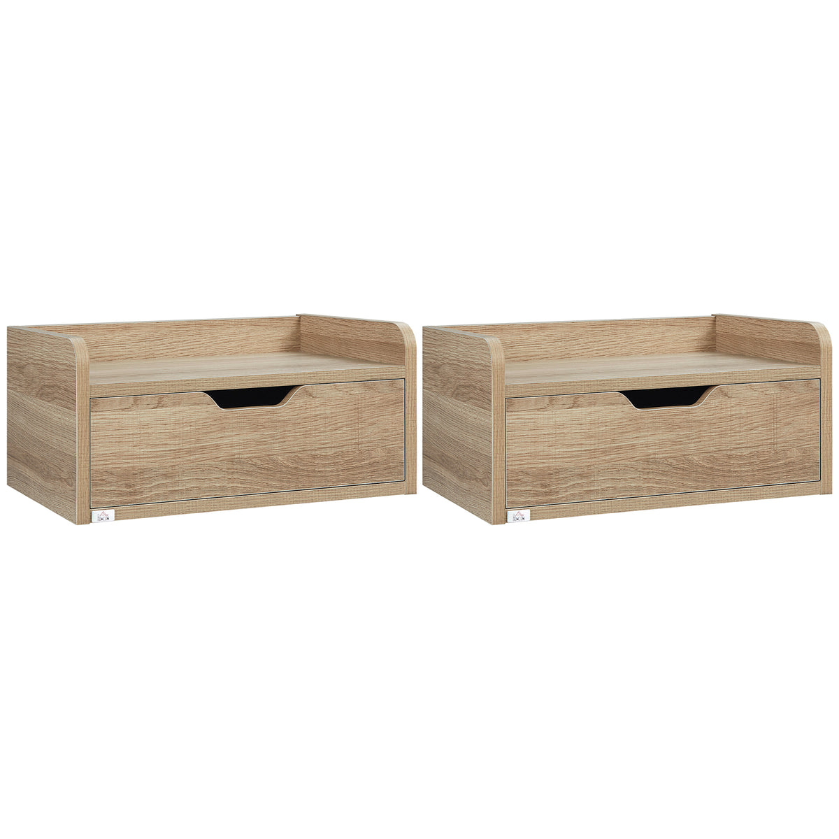Photo of HOMCOM Floating Nightstands Set of 2, Wall Mounted Bedside Table with Drawer for Bedroom, Natural in Natural colour on a white background