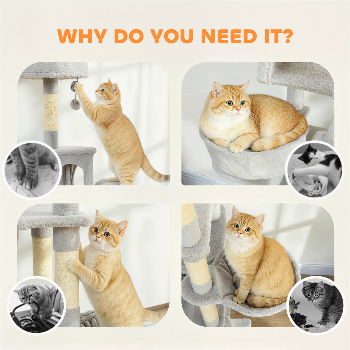PawHut Cat Tree, 192 cm Large Multi-Level Cat Tower for Indoor Kittens with 8 Scratching Posts, 3 Plush Beds, 2 Hammocks