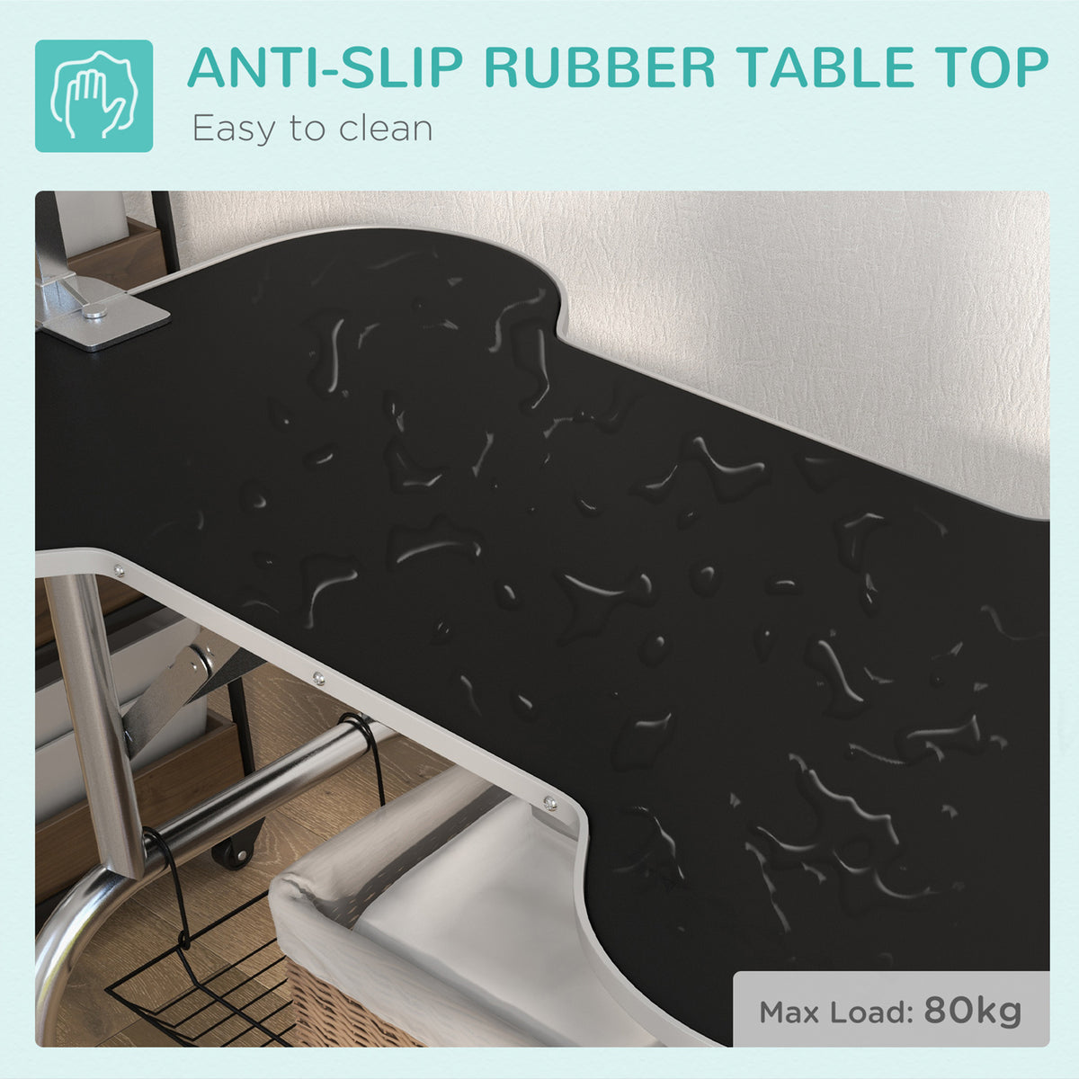 PawHut dog grooming table's black rubber top with raised nonslip texture