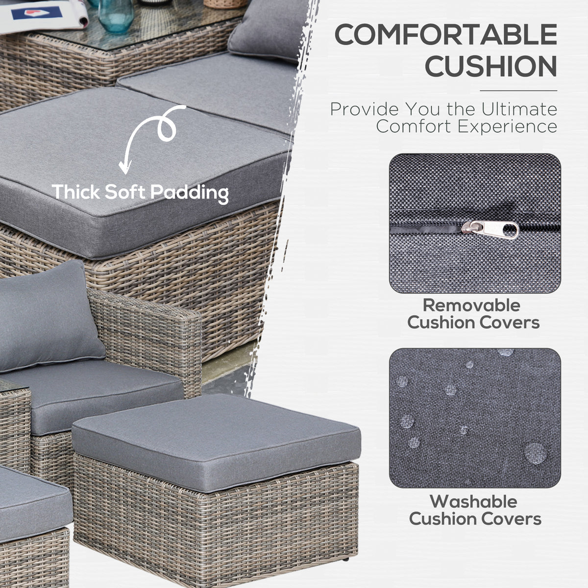 Outsunny patio set gray cushions with thick padding and removable, washable covers