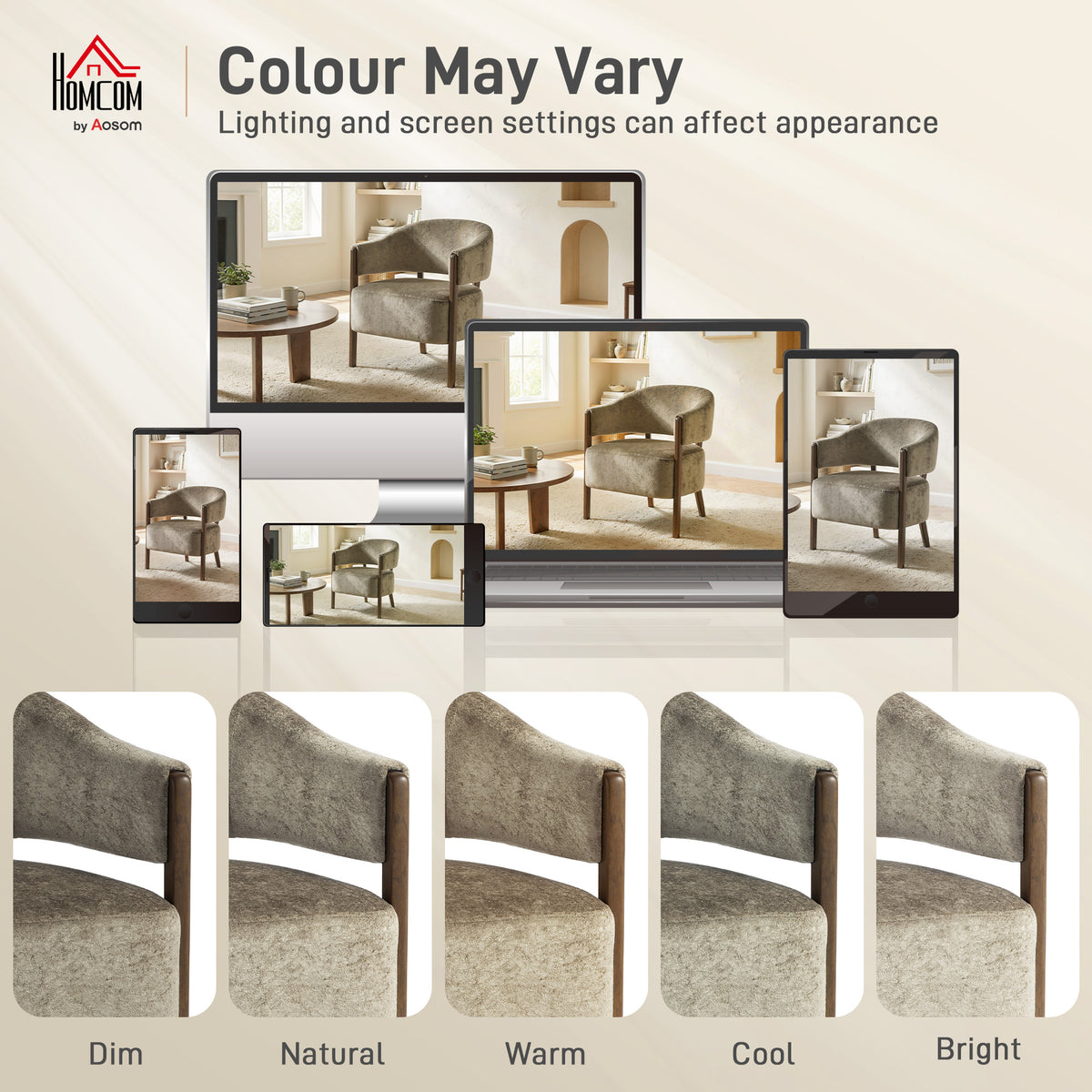 HOMCOM Accent Chair, Upholstered Tub Chair with Solid Wood Frame and Legs, Light Brown