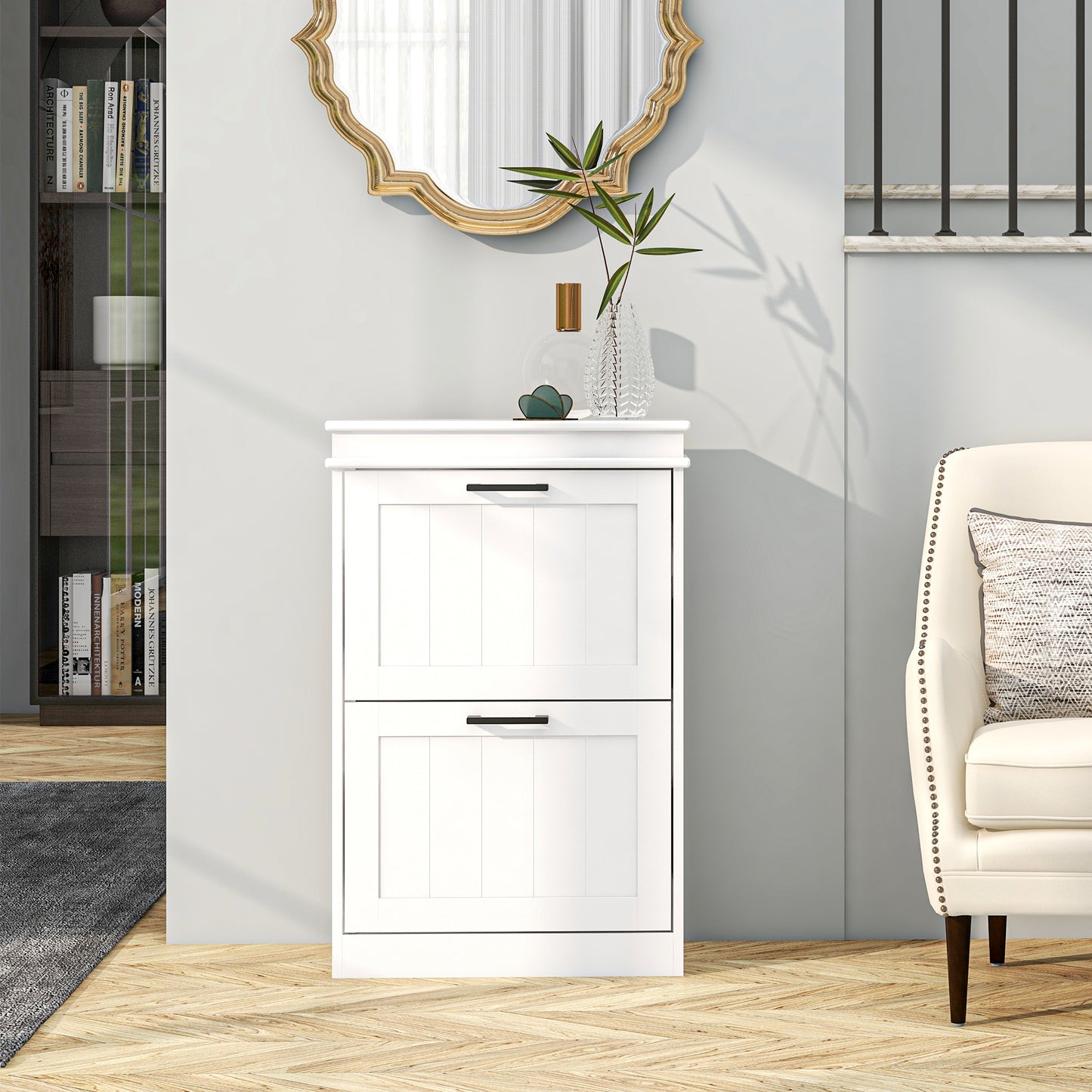 HOMCOM Two-Drawer Minimalistic 10-Shoe Cabinet - White