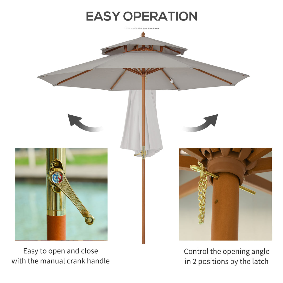 Outsunny grey parasol with crank handle and adjustable canopy latch