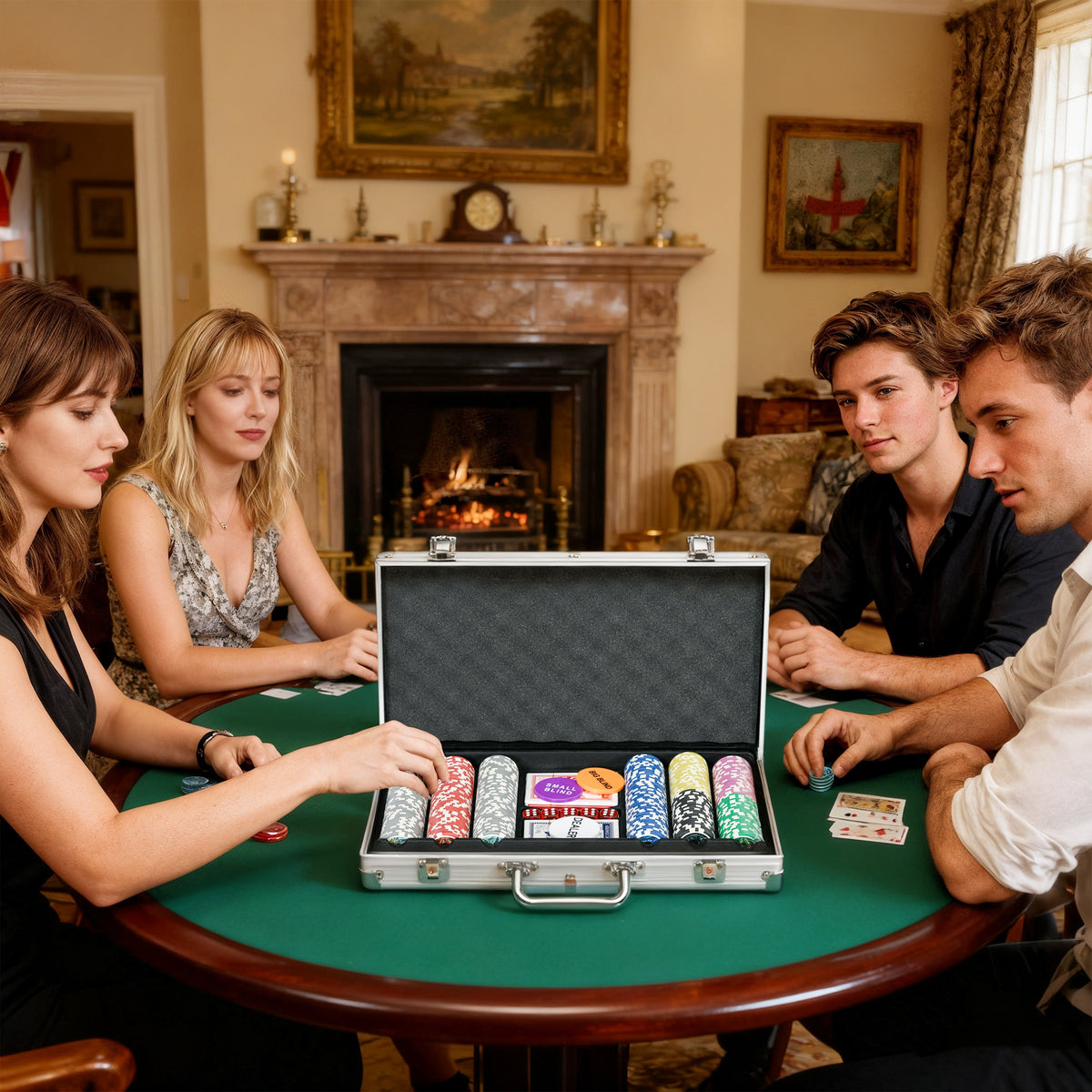 SPORTNOW 300-Piece Poker Chips Set, Poker Set with Mat, Chips, Two Card Decks, Dealer, Five Dices