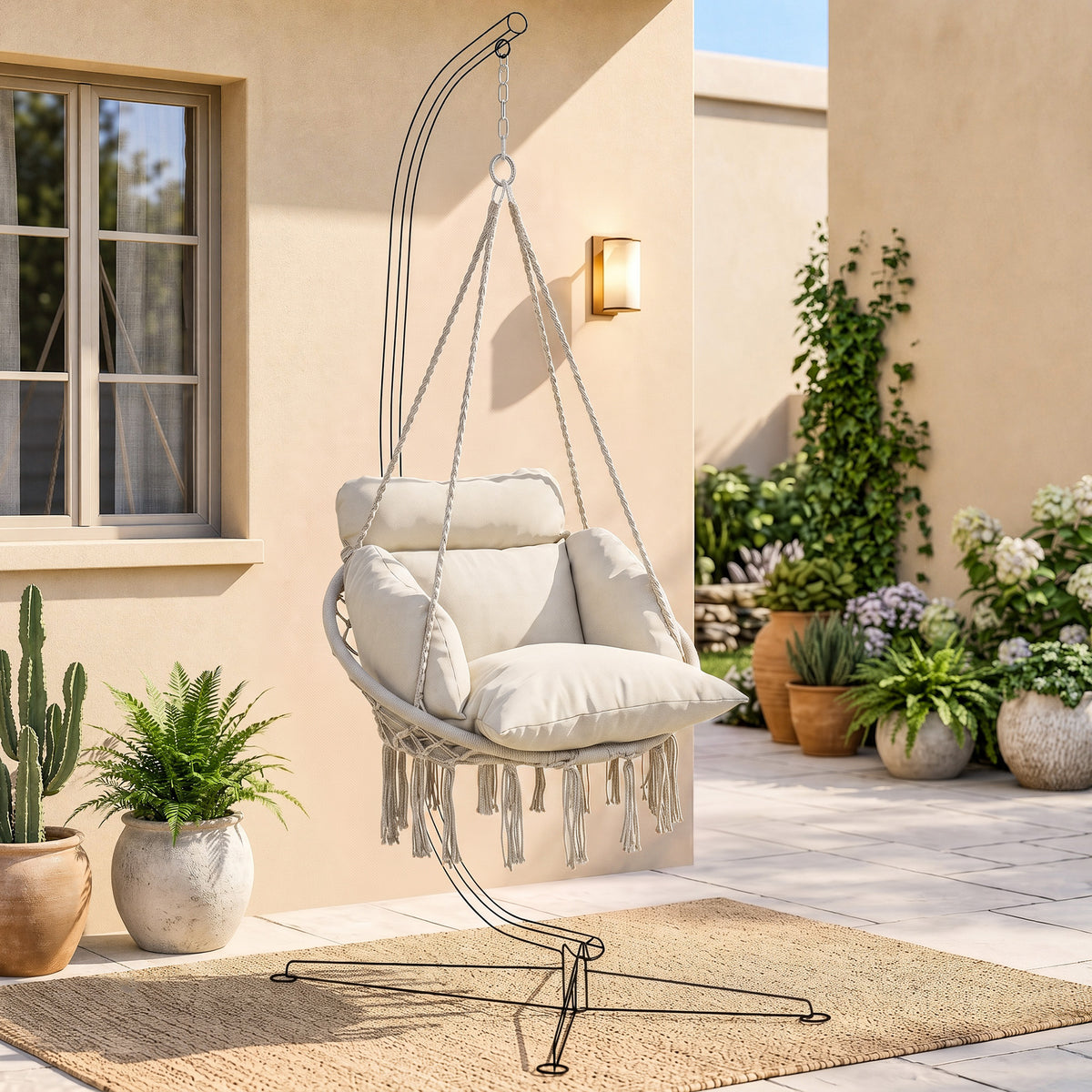 Outsunny cushioned hammock chair suspended from a freestanding metal stand