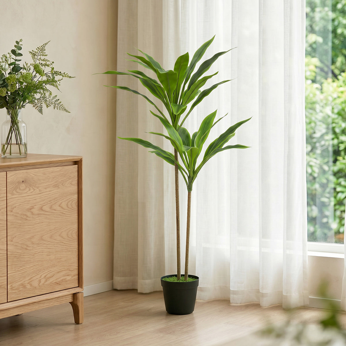 HOMCOM 90 cm Artificial Cordyline Tree in Moss Effect Pot, Realistic PEVA Faux Plant, Green