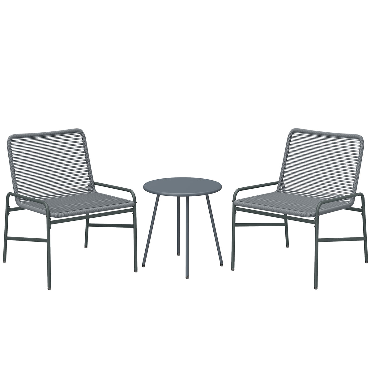 Photo of Outsunny 3 Piece Rattan Bistro Set, Outdoor Garden Furniture Set with 2 Chairs, Round Coffee Table for Patio, Balcony, Dark Grey in Grey colour on a white background