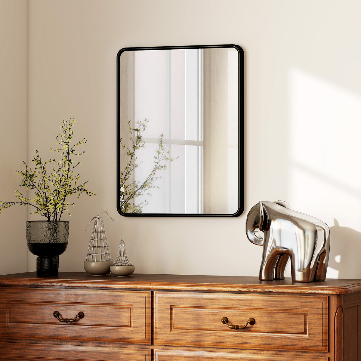 HOMCOM Rectangular Wall Mirror with HD Glass - Black
